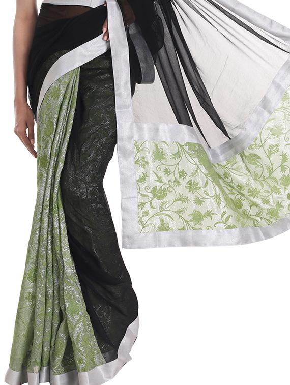 embroidered half and half saree with blouse - 10003208 - Zoom Image - 3