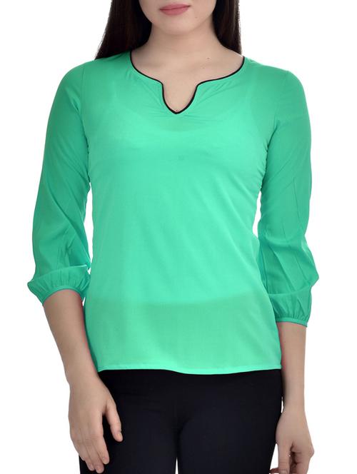 contrast piping notch neck top - 10010173 - Standard Image - 1