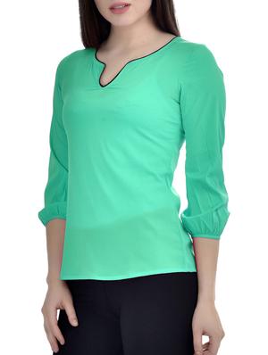 contrast piping notch neck top - 10010173 - Standard Image - 2
