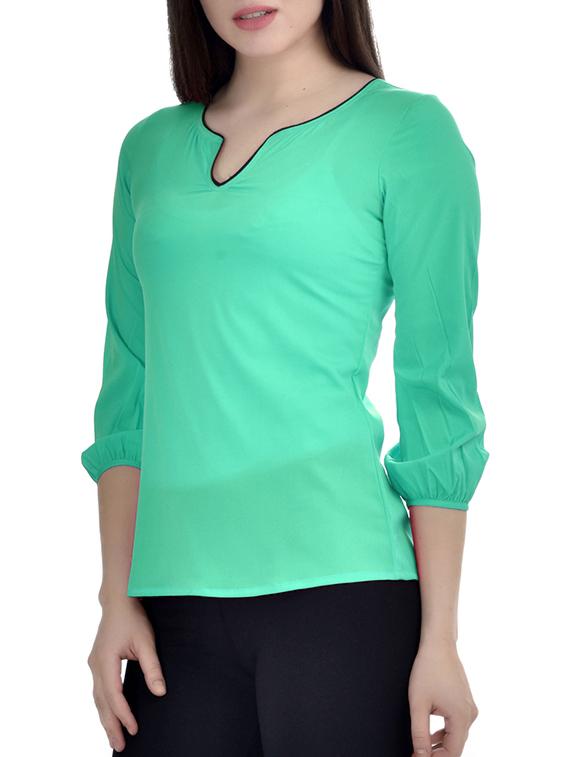 contrast piping notch neck top - 10010173 - Zoom Image - 2