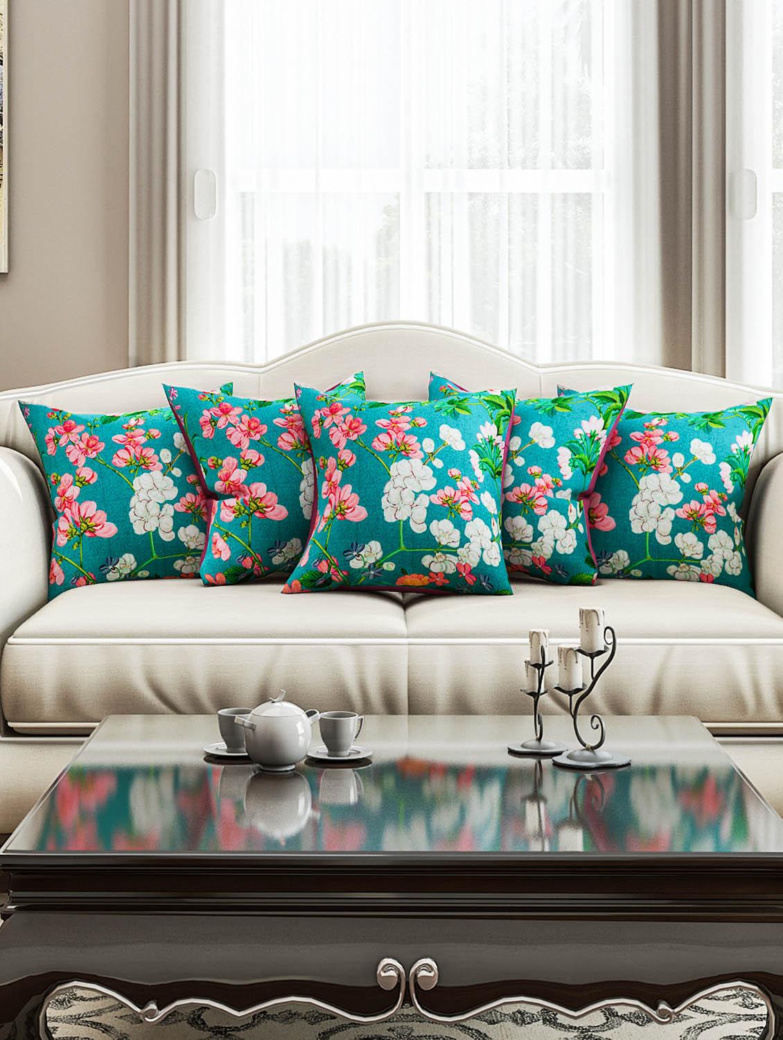 sej floral multicolor hd digital premium 16 by 16 inch cushion cover (set of 5)(sbccdp0035p) - 10014030 - Zoom Image - 1