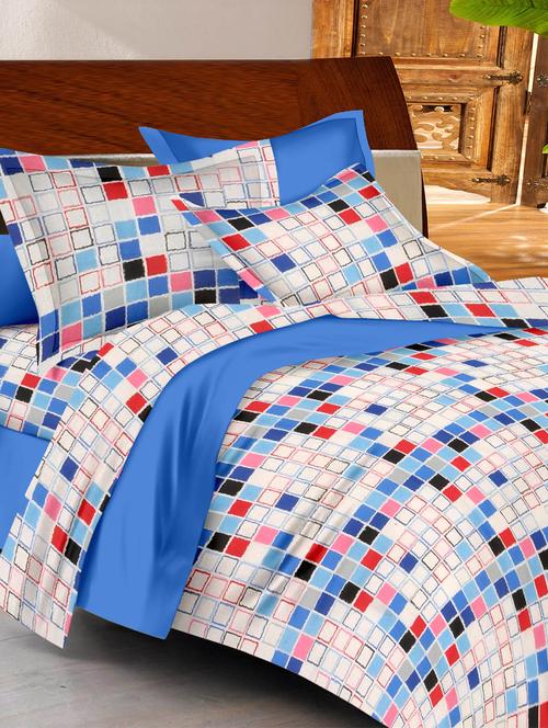 blue- white colored, cotton double bedsheet with 2 pillow covers - 10014352 - Very Small Image - 1