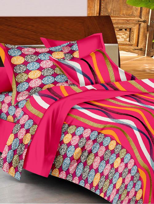 pink- yellow- blue colored, cotton double bedsheet with 2 pillow covers - 10014448 - Very Small Image - 1
