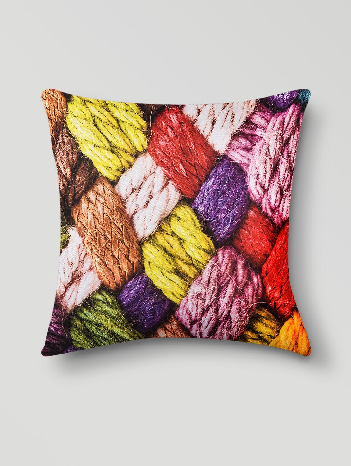 multicolored polyester printed knit cushion cover