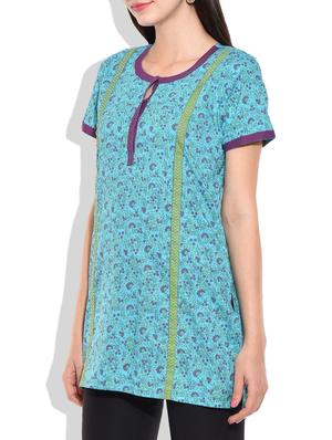 turquoise multi cotton kurti - 10015587 - Standard Image - 2