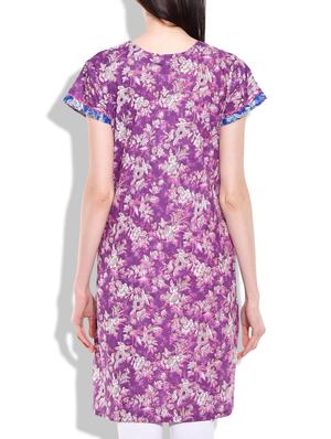 purple cotton straight kurta - 10015610 - Standard Image - 3