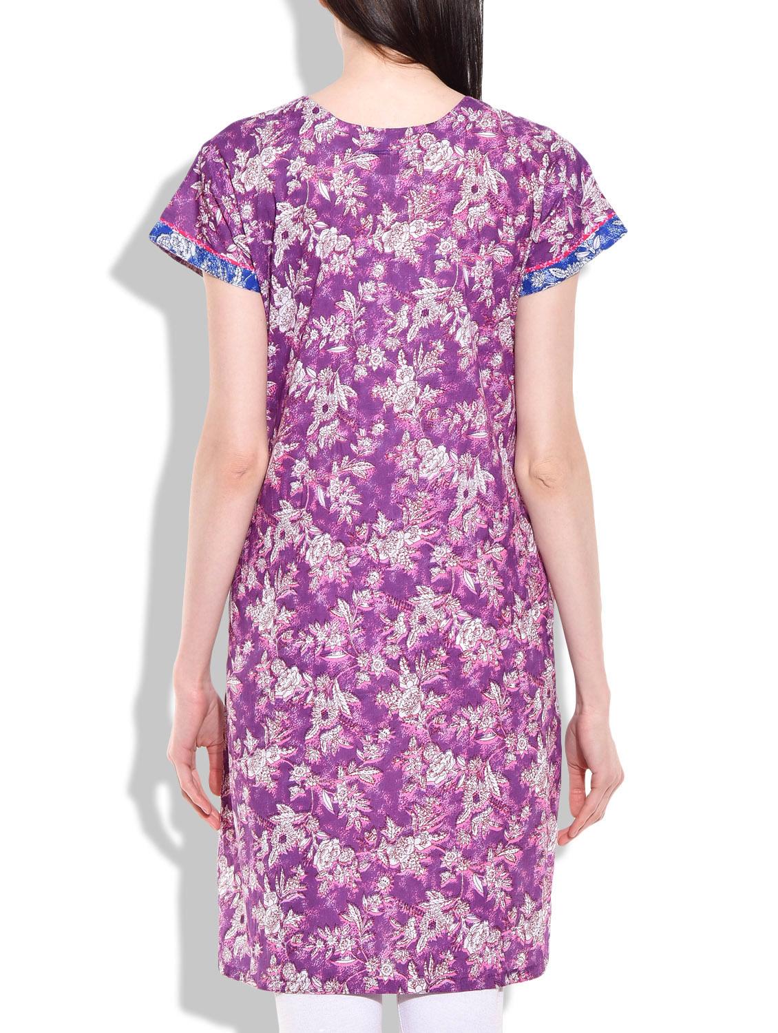 purple cotton straight kurta - 10015610 - Zoom Image - 3