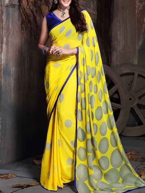 yellow georgette printed saree with blouse - 10016043 - Standard Image - 1