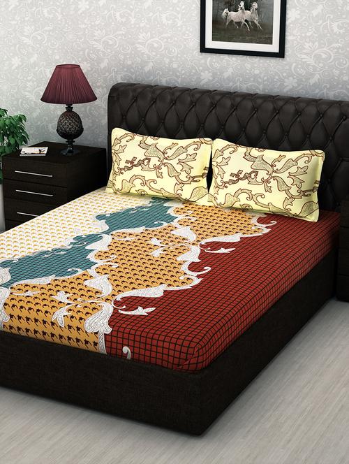 multicolored 100% cotton double bedsheet with 2 pillow covers - 1001721 - Standard Image - 1