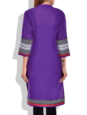 purple colored cotton printed kurta - 1002152 - Standard Image - 3