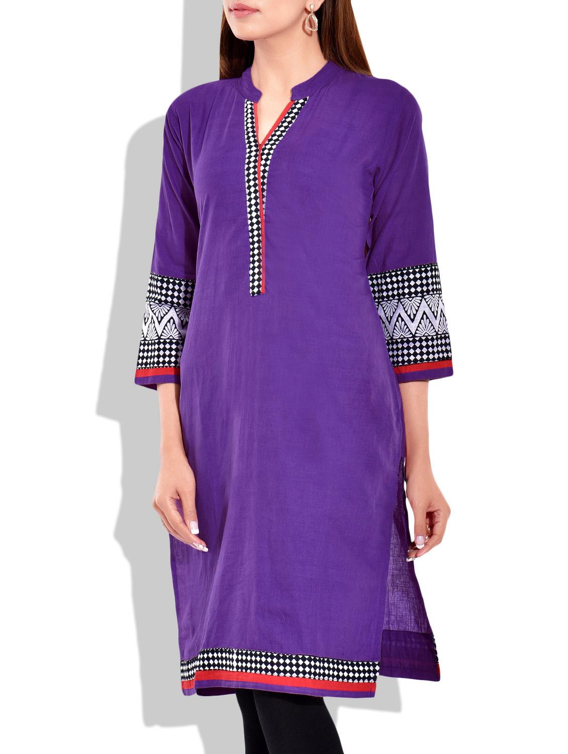 purple colored cotton printed kurta - 1002152 - Zoom Image - 2