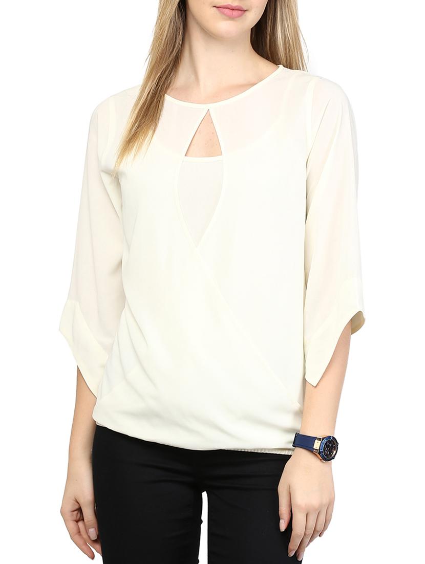 keyhole neck asymmetric sleeved top - 10023103 - Zoom Image - 1