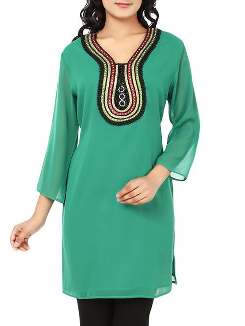 green georgette straight kurta - 10024437 - Standard Image - 1
