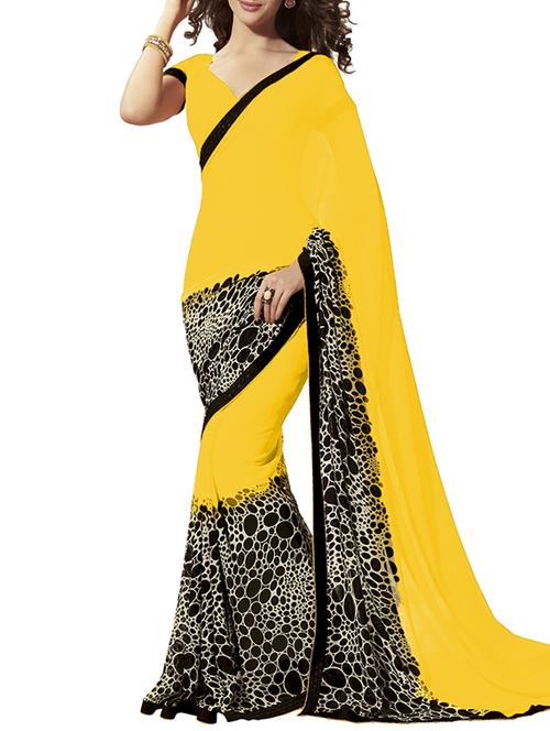 yellow georgette printed saree with blouse - 10032049 - Standard Image - 1