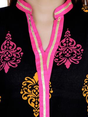 black cotton printed straight kurta - 10033957 - Standard Image - 4