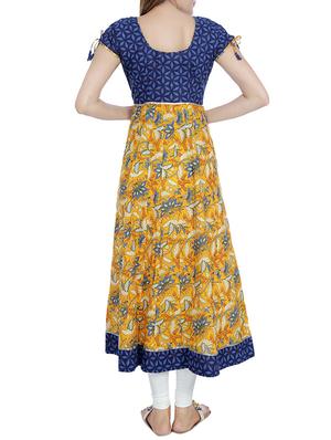 mustard cotton flared kurta - 10033963 - Standard Image - 3