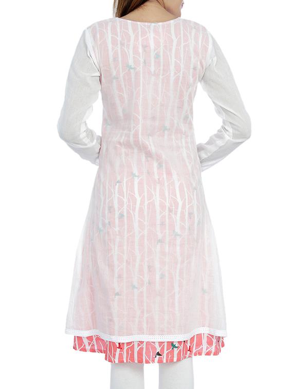 white cotton printed layered kurta - 10033970 - Zoom Image - 3