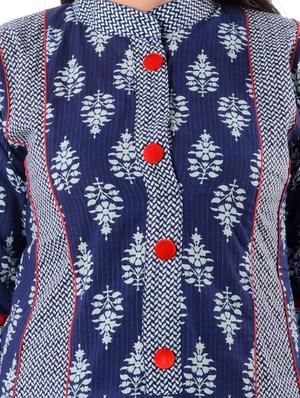indigo cotton printed a-line kurta - 10033982 - Standard Image - 4