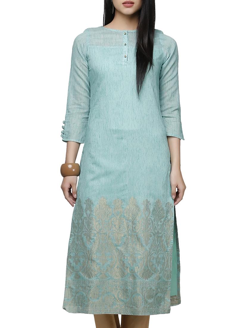 blue chanderi straight kurta - 10048818 - Zoom Image - 1