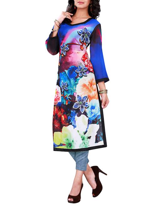 blue georgette straight kurta - 10062820 - Standard Image - 1