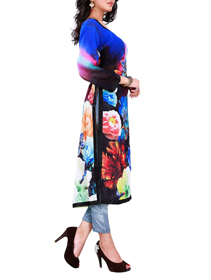 blue georgette straight kurta - 10062820 - Zoom Image - 2