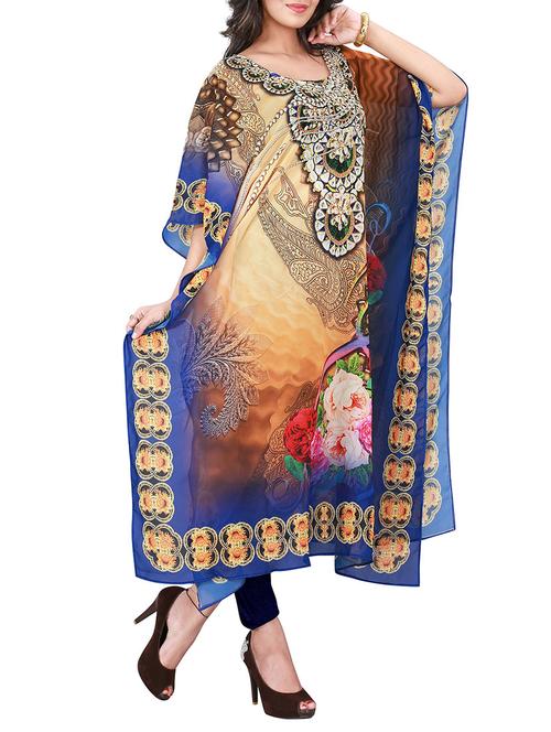 beige, multicolor polyester kaftan - 10062838 - Standard Image - 1