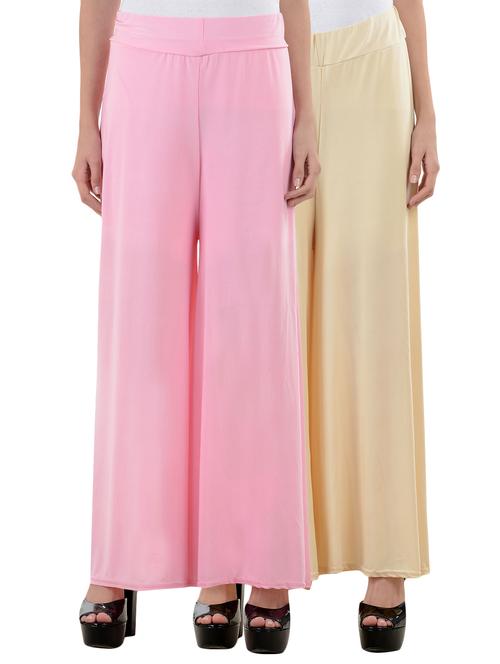 beige,lightpink cotton palazzos - 10071551 - Very Small Image - 1