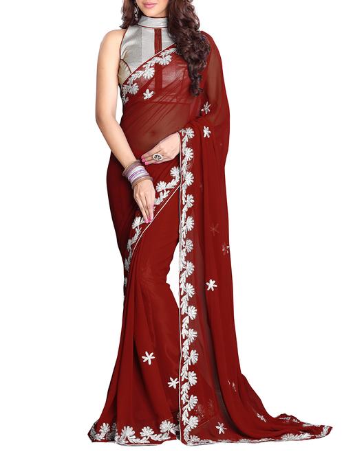 maroon faux georgette saree - 10072313 - Very Small Image - 1