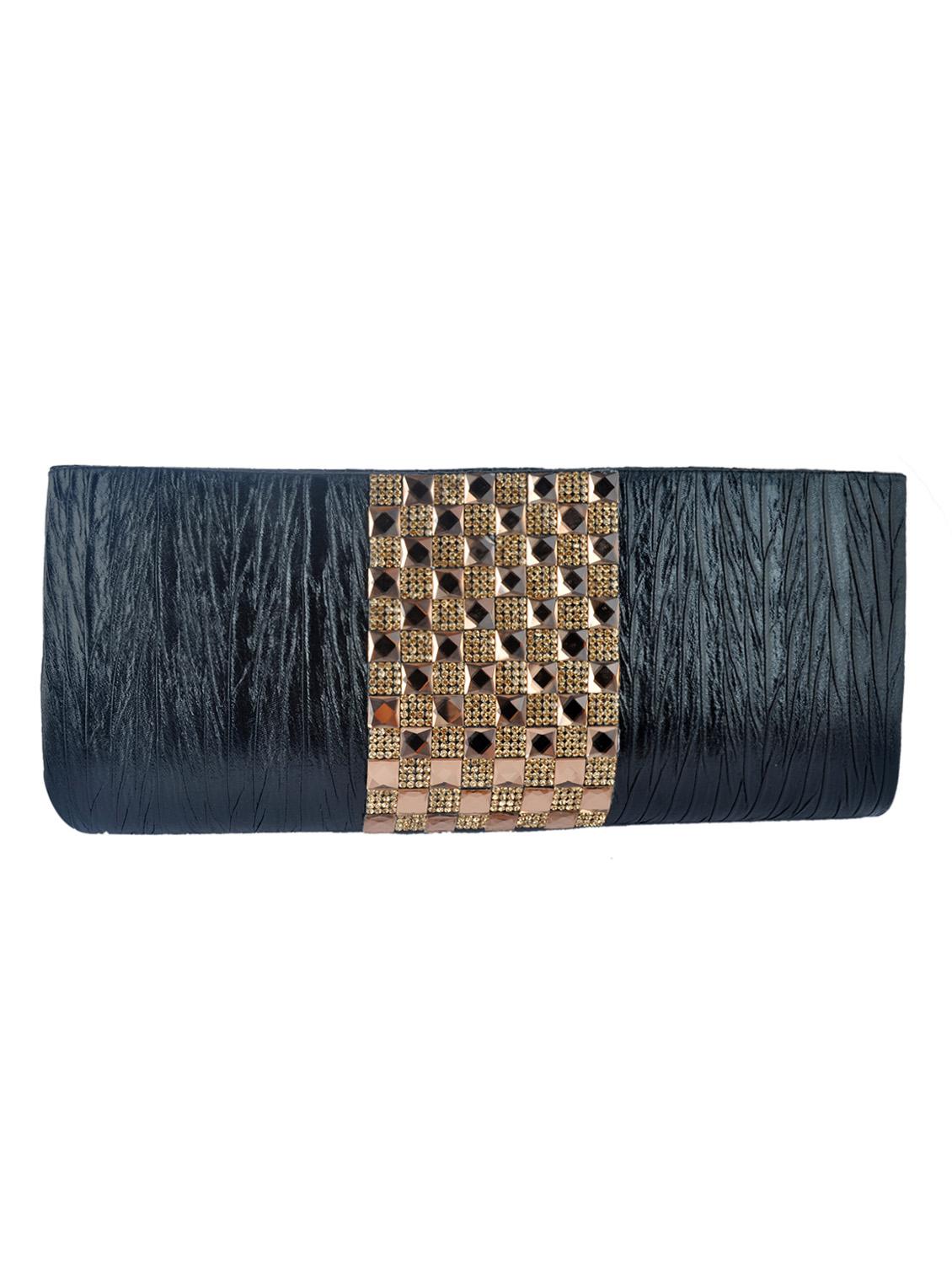 black wrinkle rexin clutch - 10079543 - Zoom Image - 1