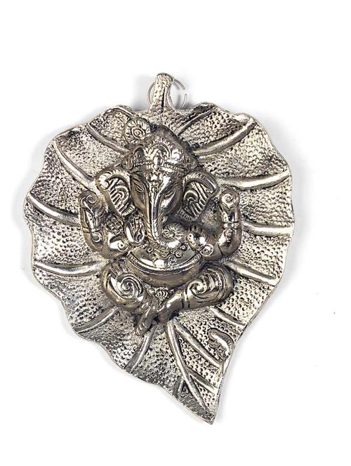 oxidized white metal leaf ganesha idol hanging - 10084200 - Standard Image - 1