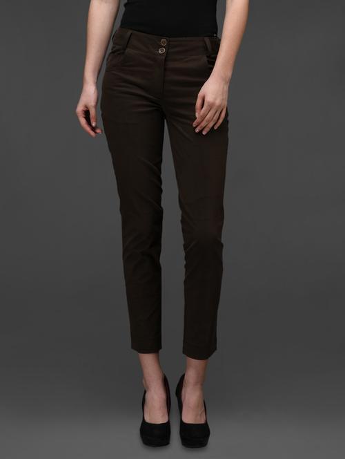 coffee brown cotton lycra trouser - 1008635 - Standard Image - 1