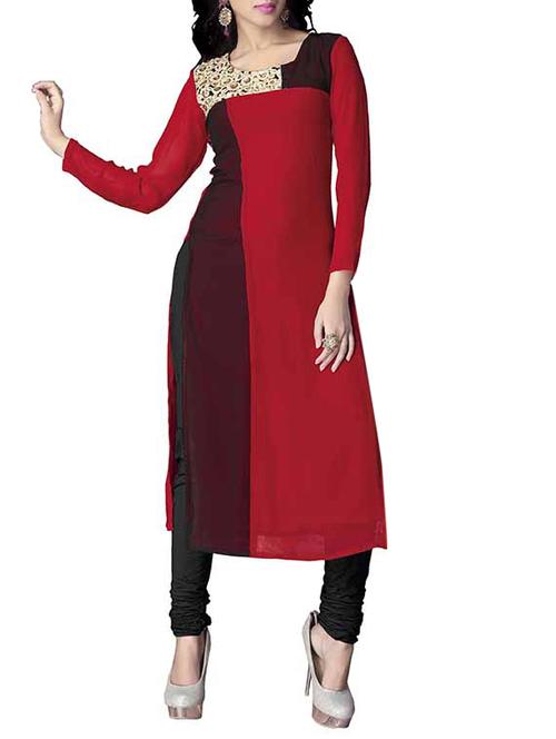 red georgette kurta - 10089782 - Very Small Image - 1