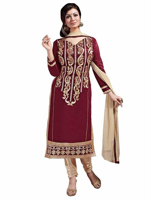 Embroidered unstitched churidaar suit - 10089805 - Standard Image - 1