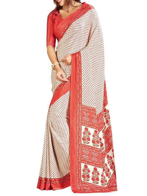 red crepe saree - 10103132 - Standard Image - 1