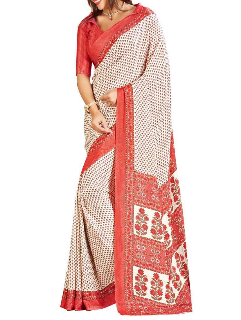 red crepe saree - 10103132 - Zoom Image - 1