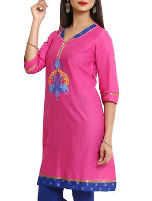 pink rayon straight kurta - 10103357 - Standard Image - 2