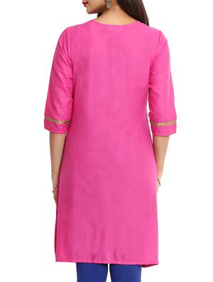 pink rayon straight kurta - 10103357 - Standard Image - 3