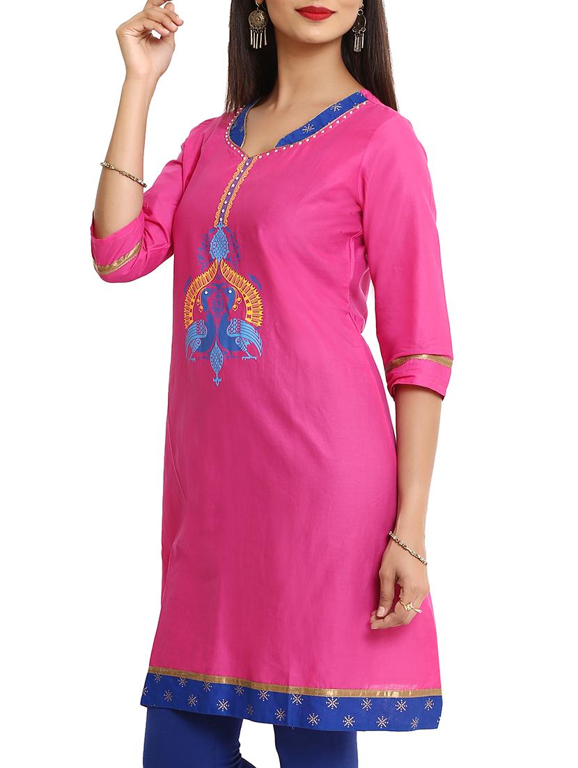 pink rayon straight kurta - 10103357 - Zoom Image - 2