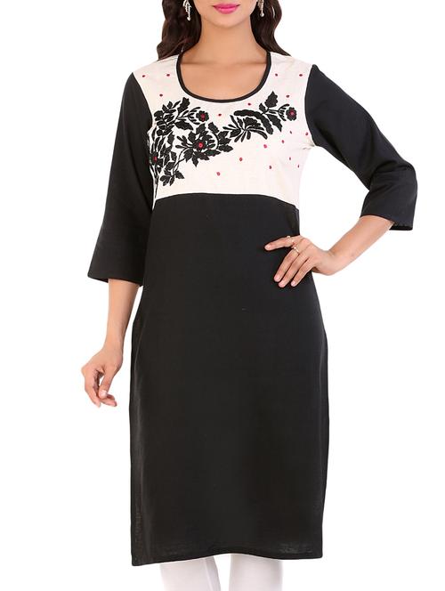black cotton flex straight kurta - 10103375 - Standard Image - 1