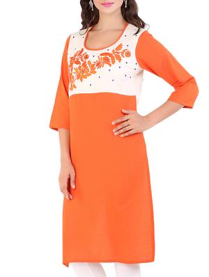 dark orange cotton straight kurta - 10103376 -  Standard Image - 1