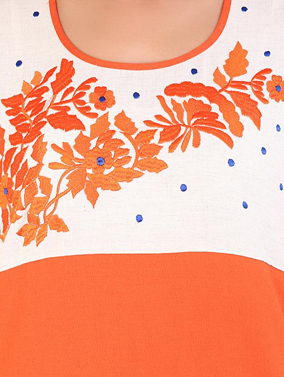 dark orange cotton straight kurta - 10103376 - Zoom Image - 4