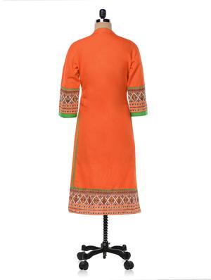 printed orange kurta with mirror work - 1010530 - Standard Image - 3