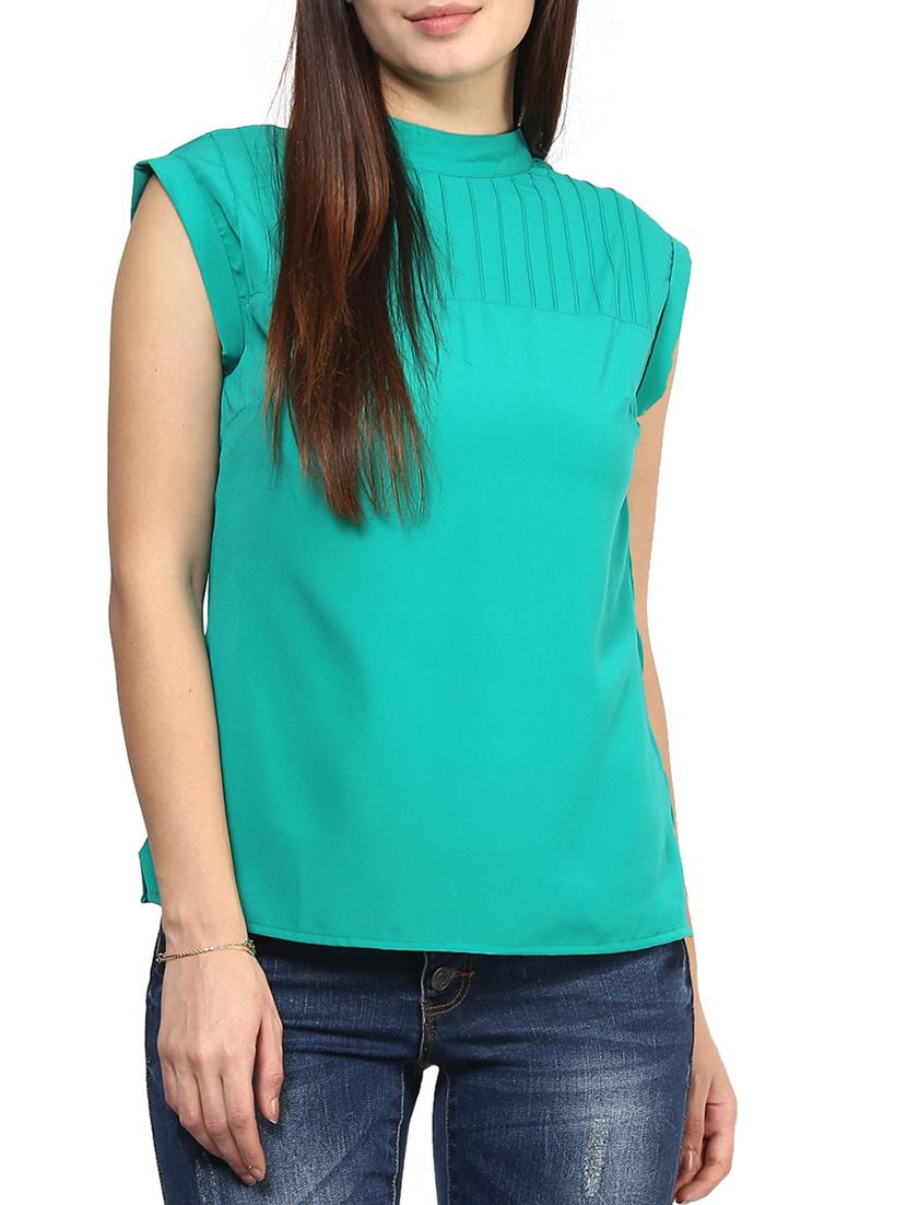 pintucked mock neck top - 10117237 - Zoom Image - 1
