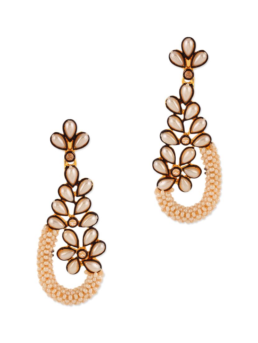 adwitiya collection 24k gold plated cream stones and pearl embellished flower earrings - 10119372 - Zoom Image - 1
