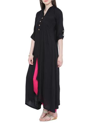 black rayon high-slit kurta - 10125208 - Standard Image - 2