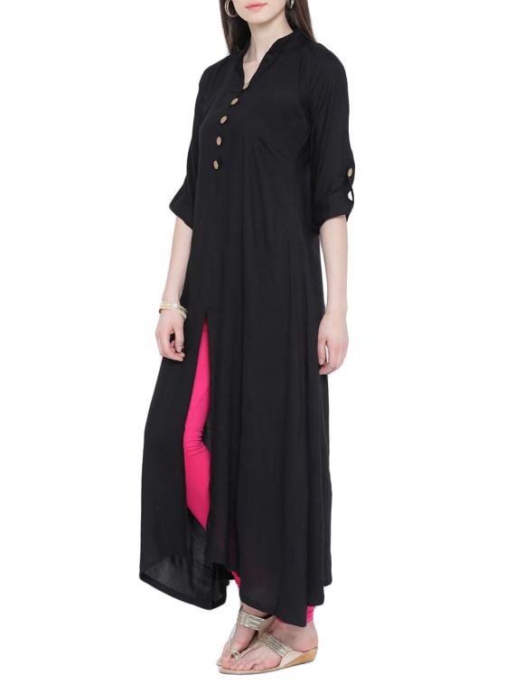 black rayon high-slit kurta - 10125208 - Zoom Image - 2