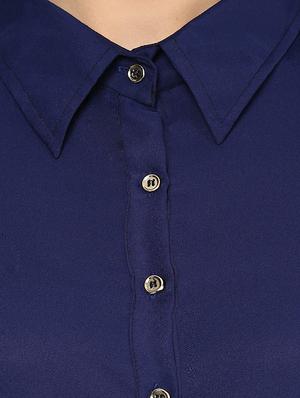 navy solid collared jumpsuit - 10155768 - Standard Image - 4