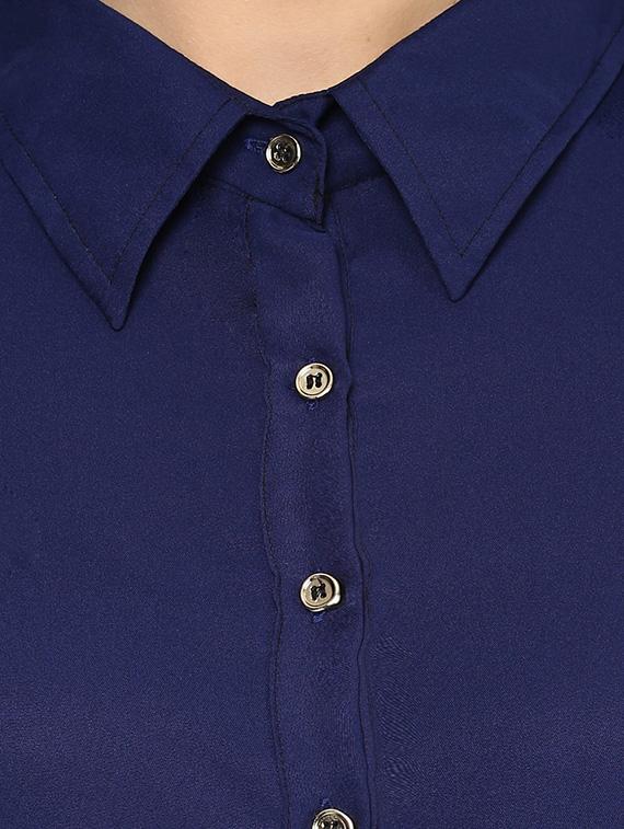 navy solid collared jumpsuit - 10155768 - Zoom Image - 4