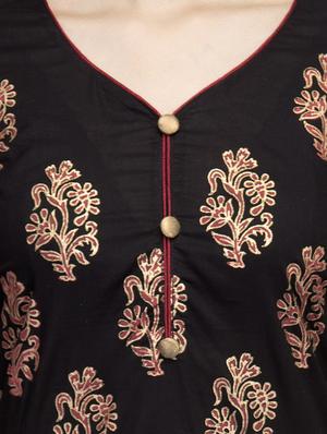 black cotton block printed straight kurta - 10157388 - Standard Image - 4