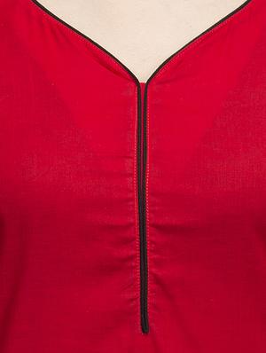 red cotton block printed straight kurta - 10157391 - Standard Image - 4